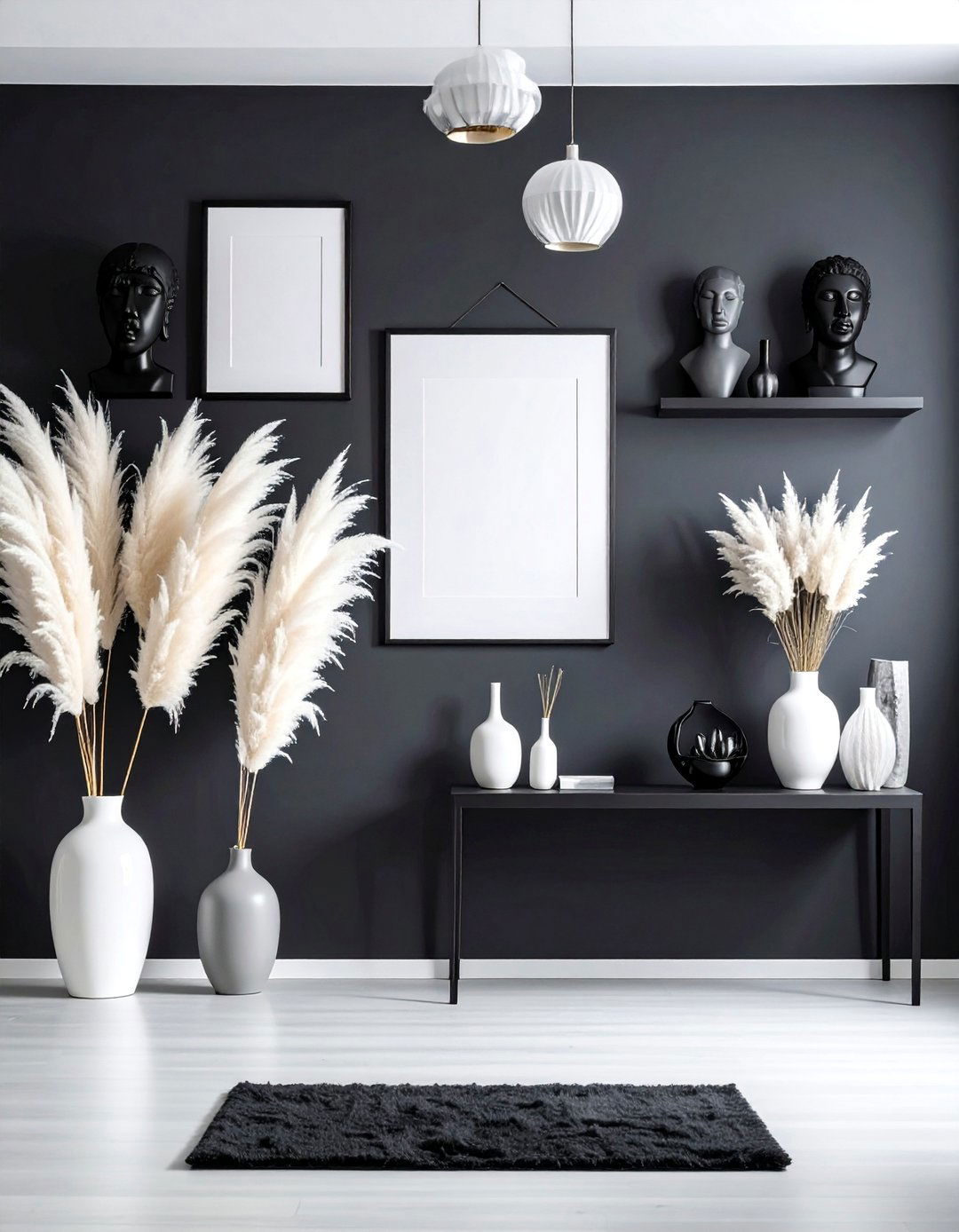 Pampas Grass Monochrome Gallery Shelf - 25 Pampas Grass Decor Ideas