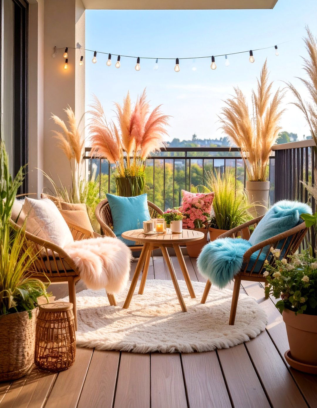 Pampas Grass Romantic Balcony Nook - 25 Pampas Grass Decor Ideas