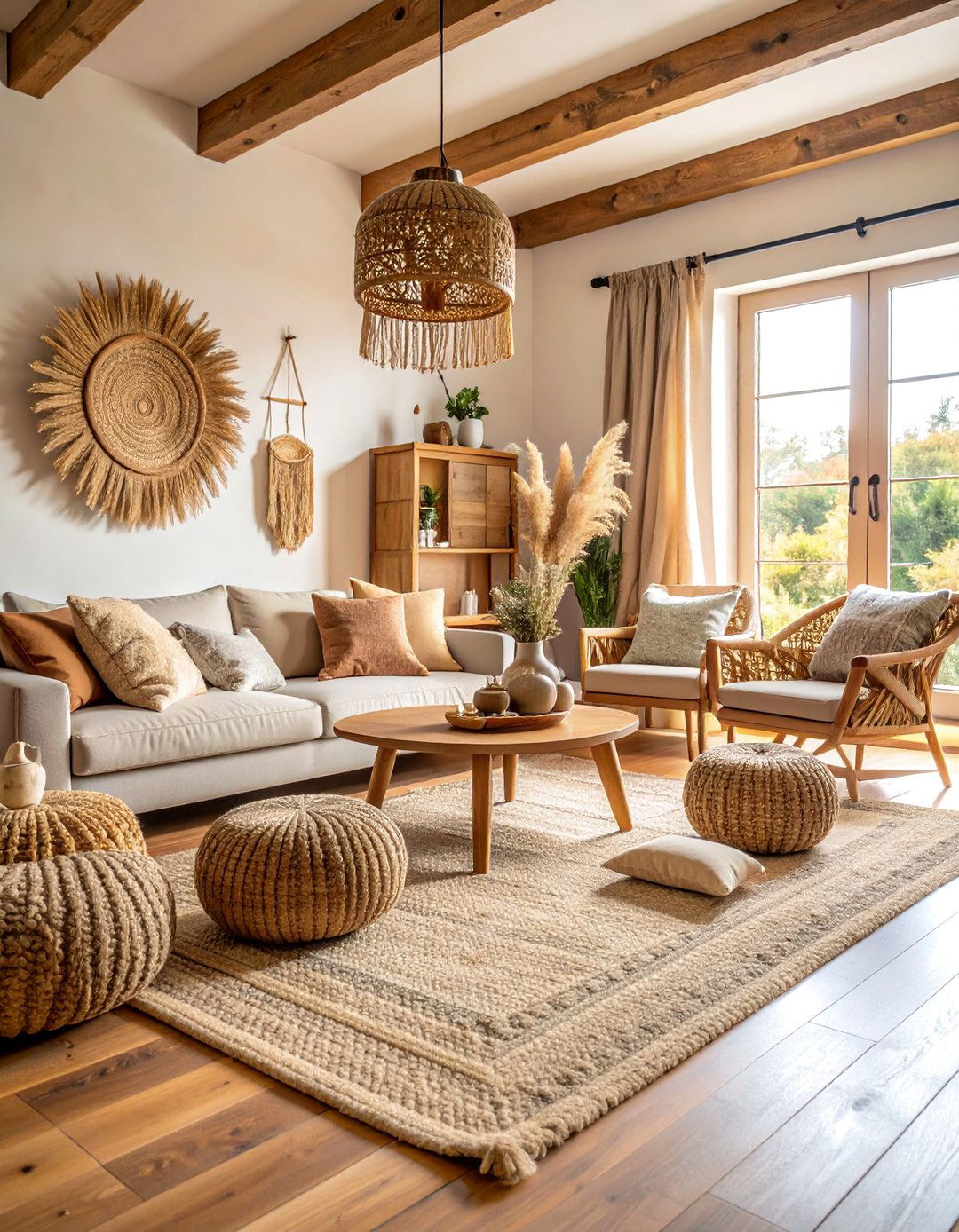 Pampas Grass Sanctuary with Dried Botanicals - 25 Boho Living Room Ideas