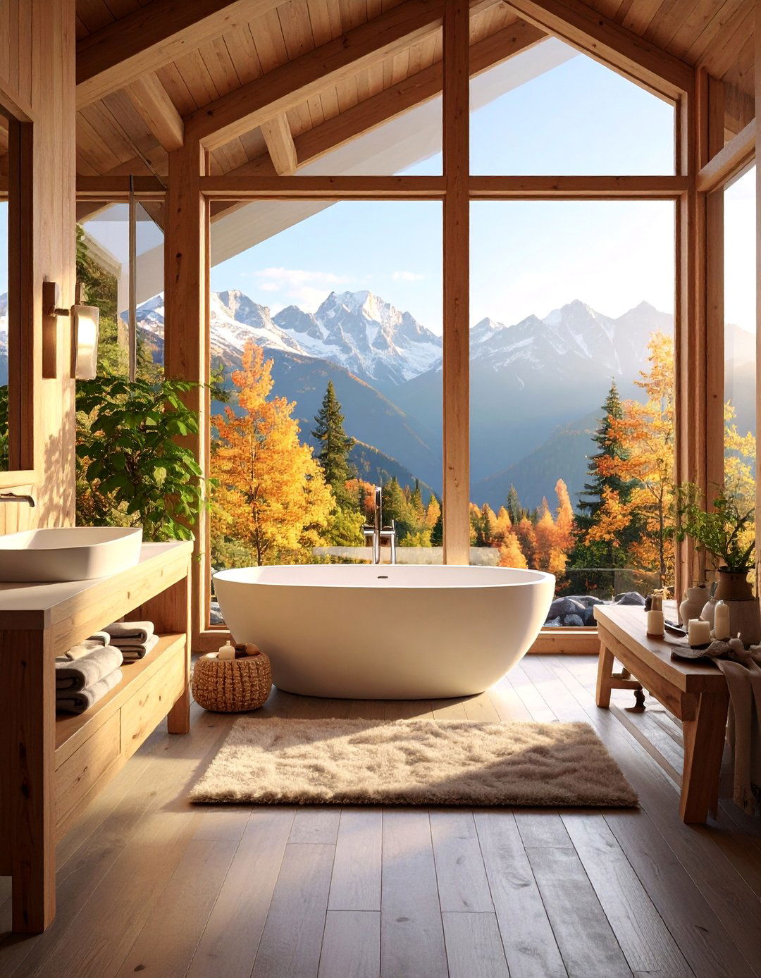 Panoramic Mountain View Log Cabin Bathroom - 25 Log Cabin Bathroom Ideas