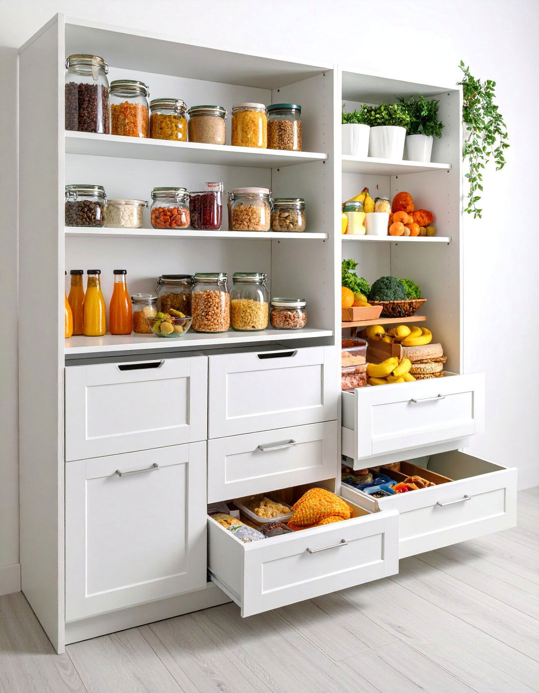 Pantry Cabinet with Roll Out Drawers and Adjustable Dividers - 25 cabinet storage ideas