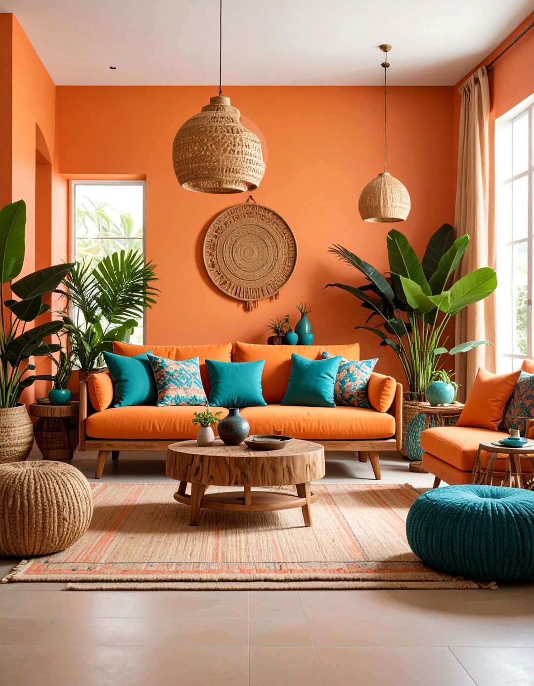 Papaya Orange Living Room with Tropical Vibrancy - 25 Mexican Interior Paint Colors