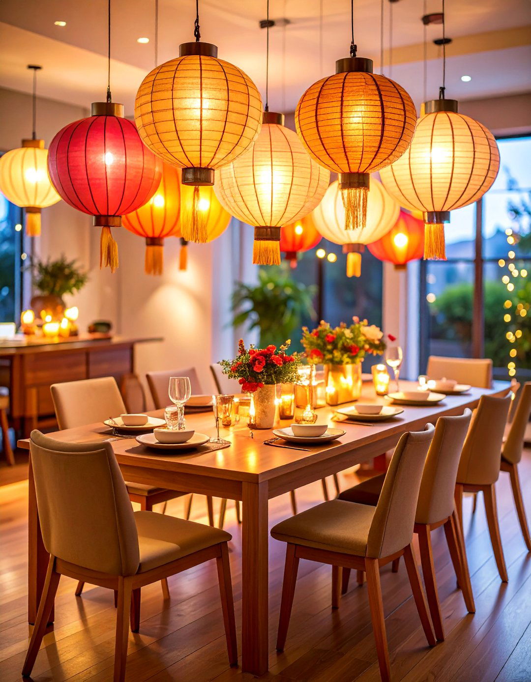 Paper Lantern Soft Lighting Dining Atmosphere - 25 Japanese Dining Room Ideas