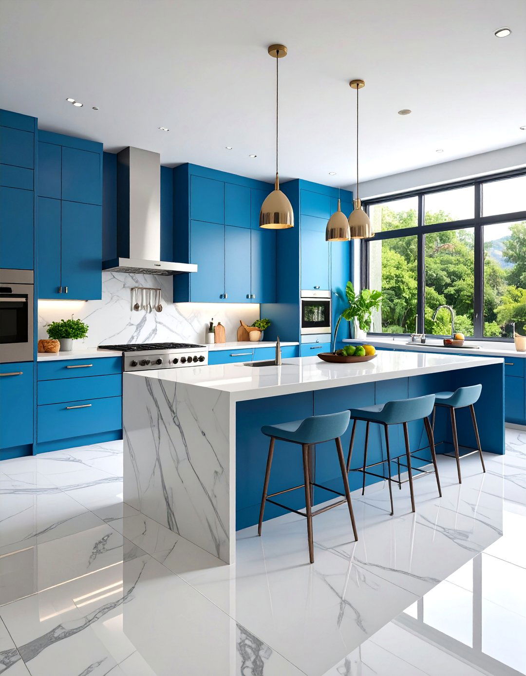 Parallel Modern Quartz Islands with Waterfall Edges - 25 Double Island Kitchen Ideas