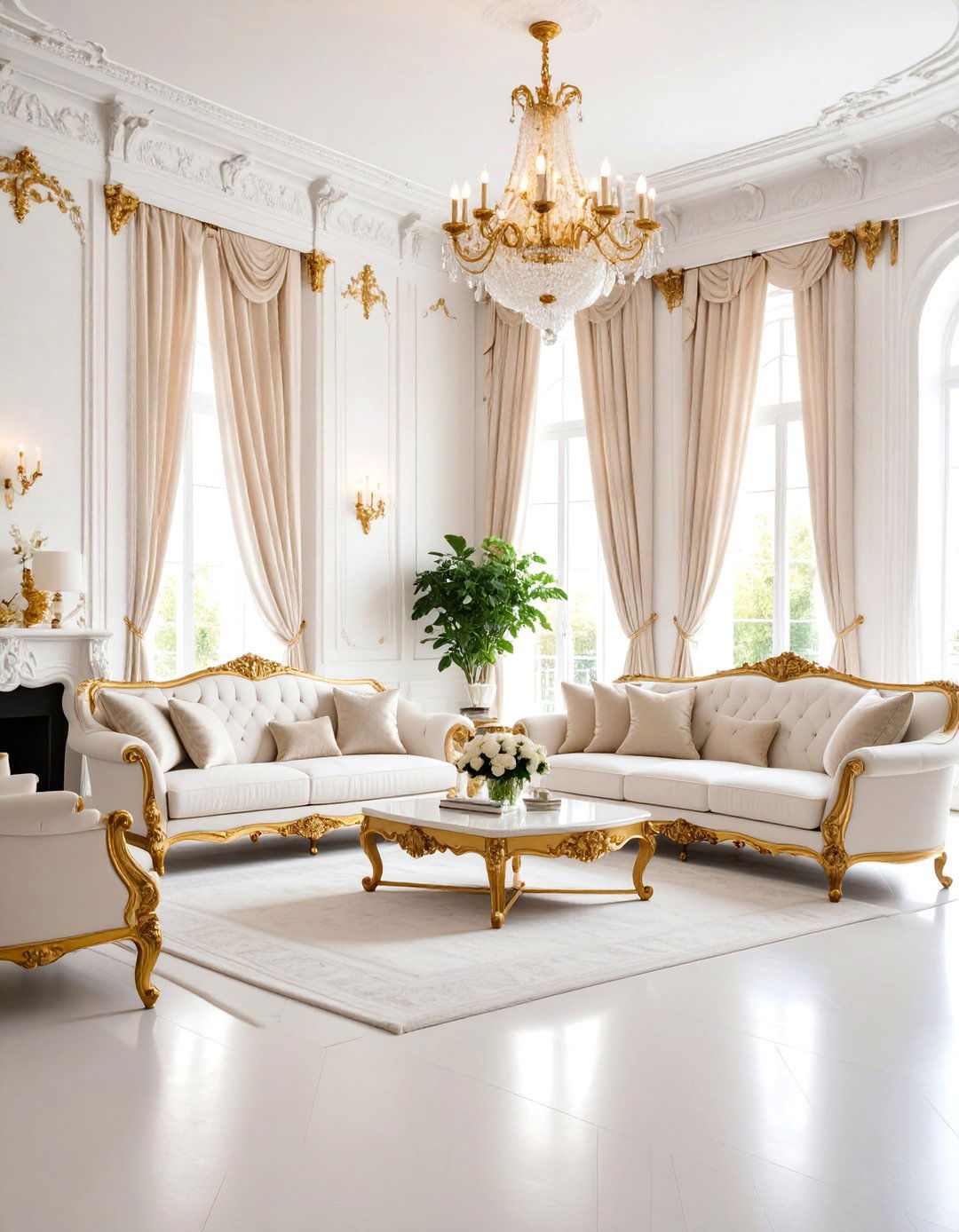 Parisian Apartment White and Gold Living Room - 25 White and Gold Living Room Ideas