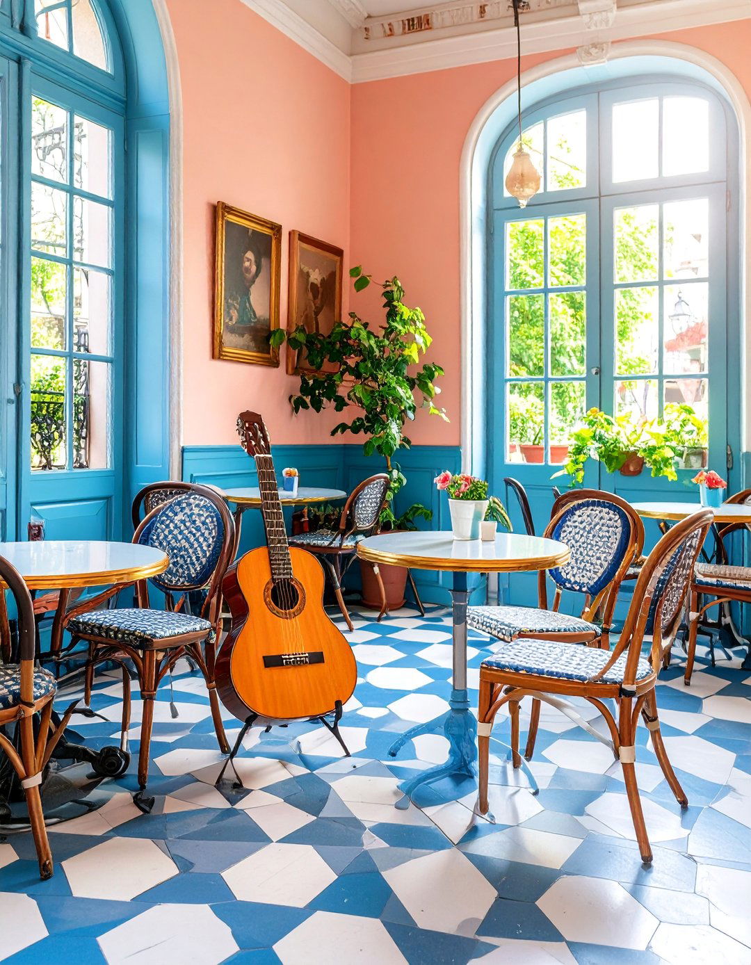 Parisian Cafe Guitar Corner - 25 Guitar Room Ideas