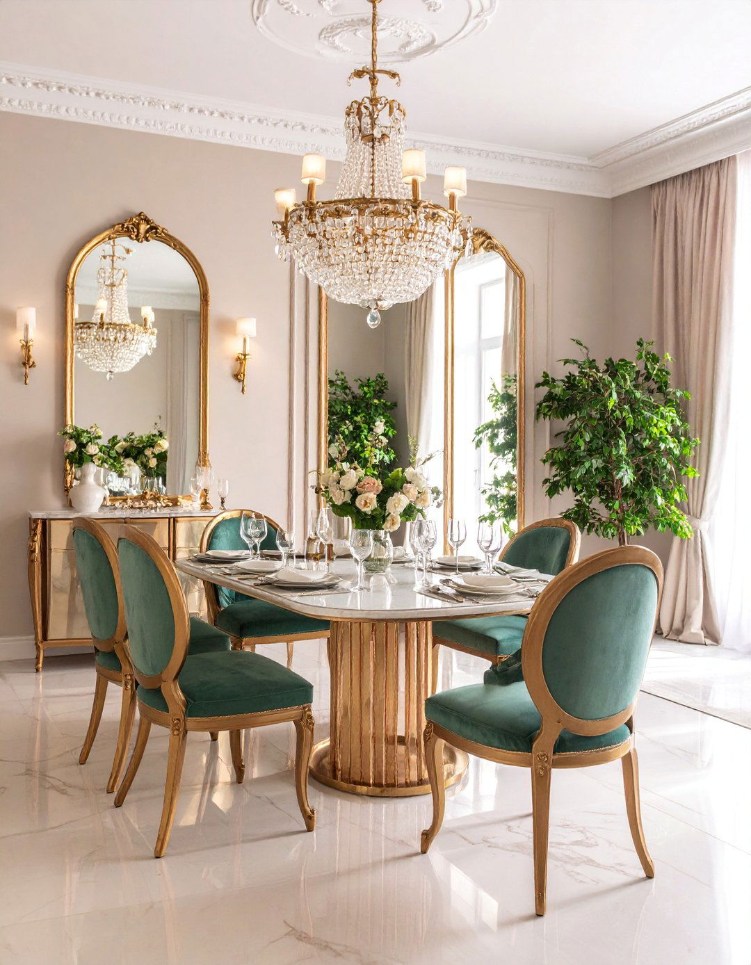 Parisian Dining Room with Mirrored Glam - 25 Parisian Dining Room Ideas