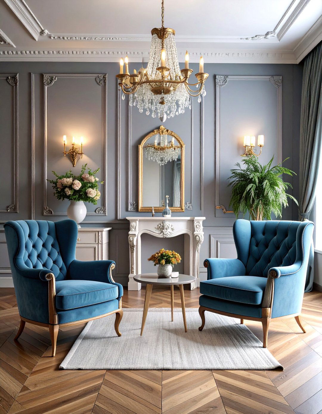 Parisian Grey and White Living Room with Elegant French Details - 25 Grey and White Living Room Ideas