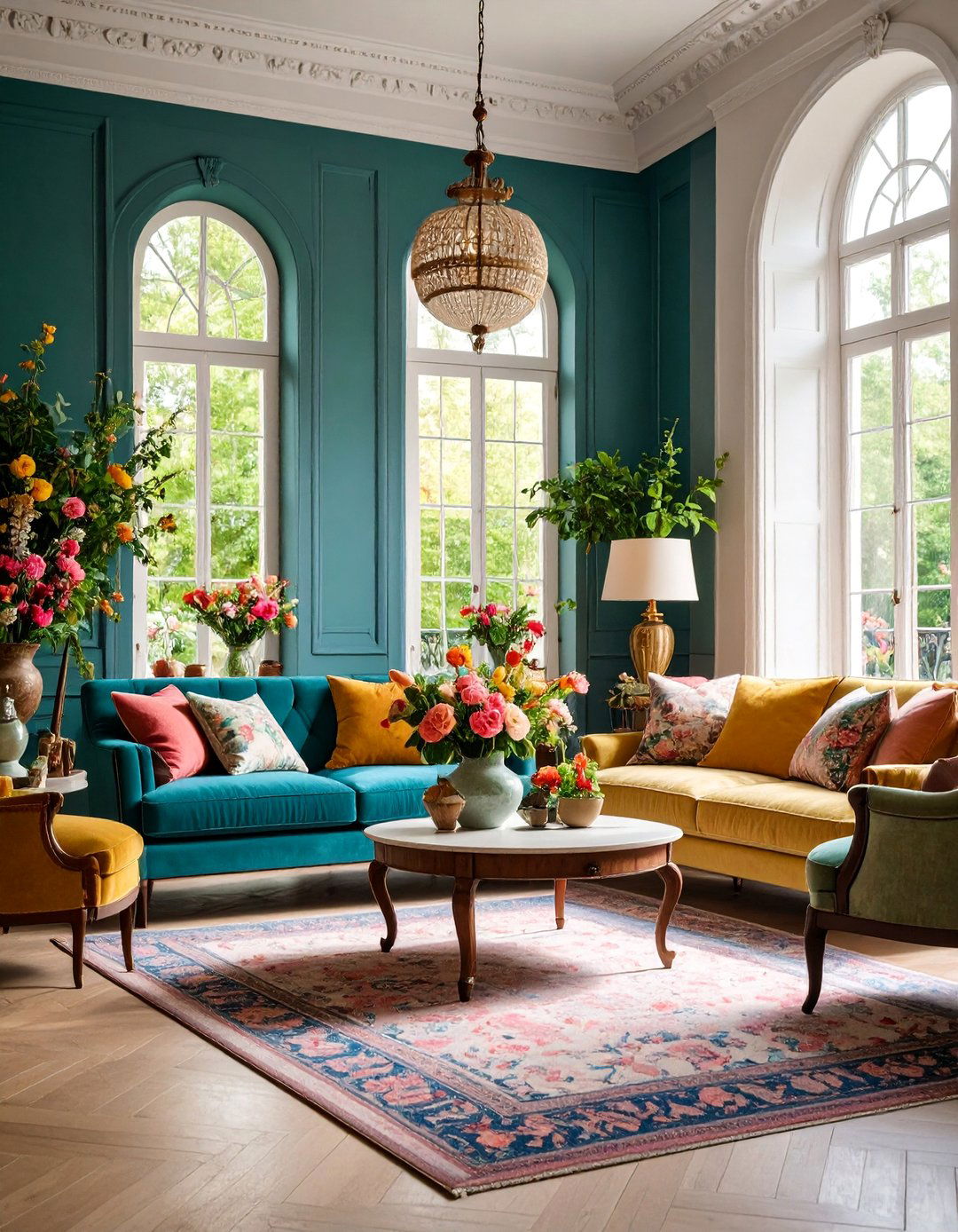 Parisian Living Room with Fresh Floral Arrangements - 25 Parisian-style Living Room Ideas