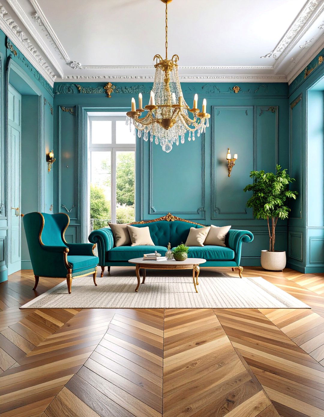 Parisian Living Room with Herringbone Floor Elegance - 25 Parisian-style Living Room Ideas