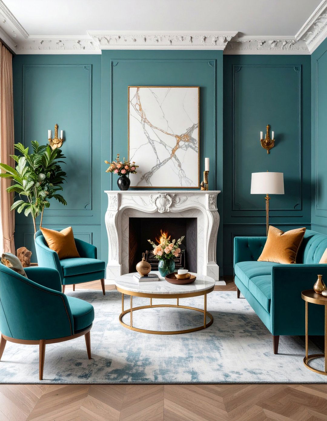 Parisian Living Room with Marble Fireplace Centerpiece - 25 Parisian-style Living Room Ideas