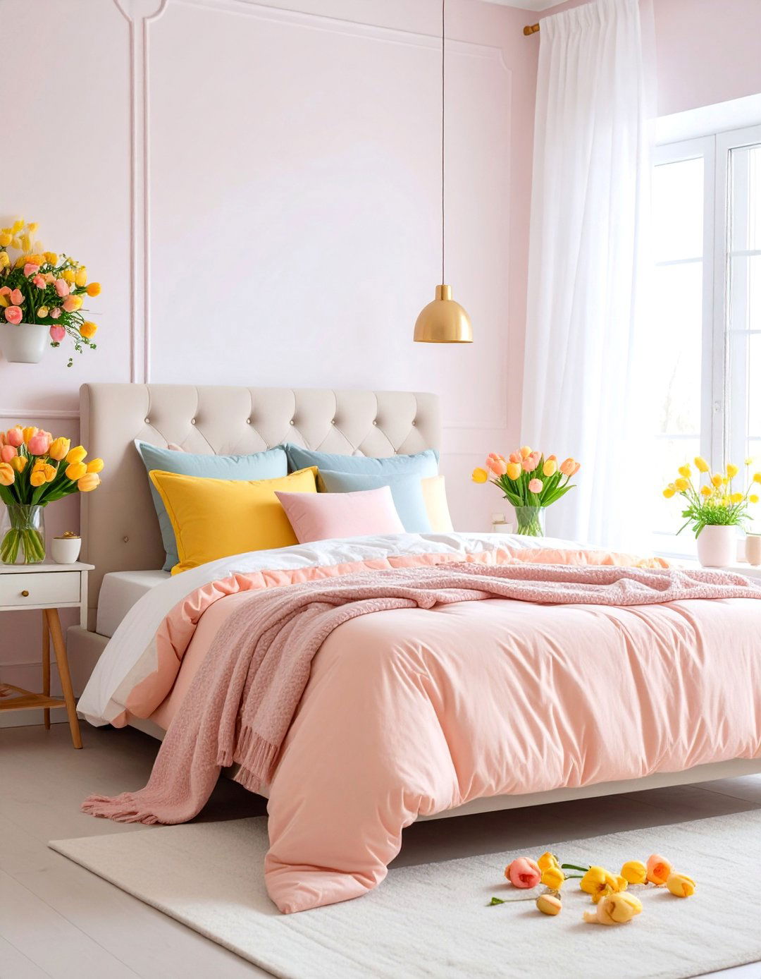 Pastel Bedroom Sanctuary with Linen Layers - 25 Spring Decor Ideas