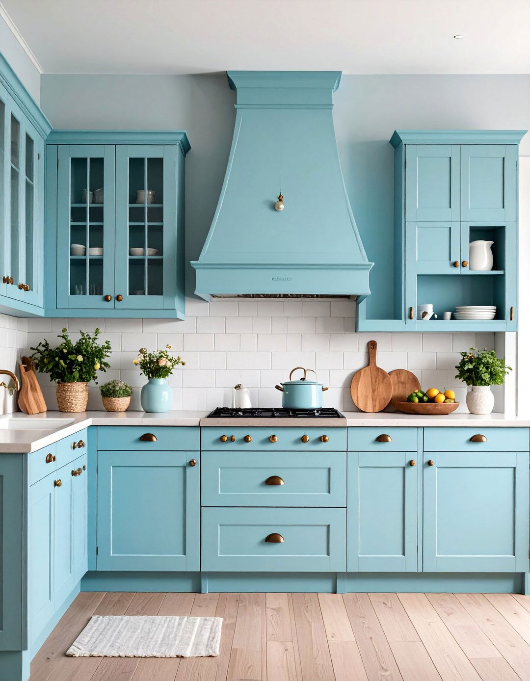 Pastel Blue Cabinets with Ceramic Knobs - 25 blue farmhouse kitchen cabinets