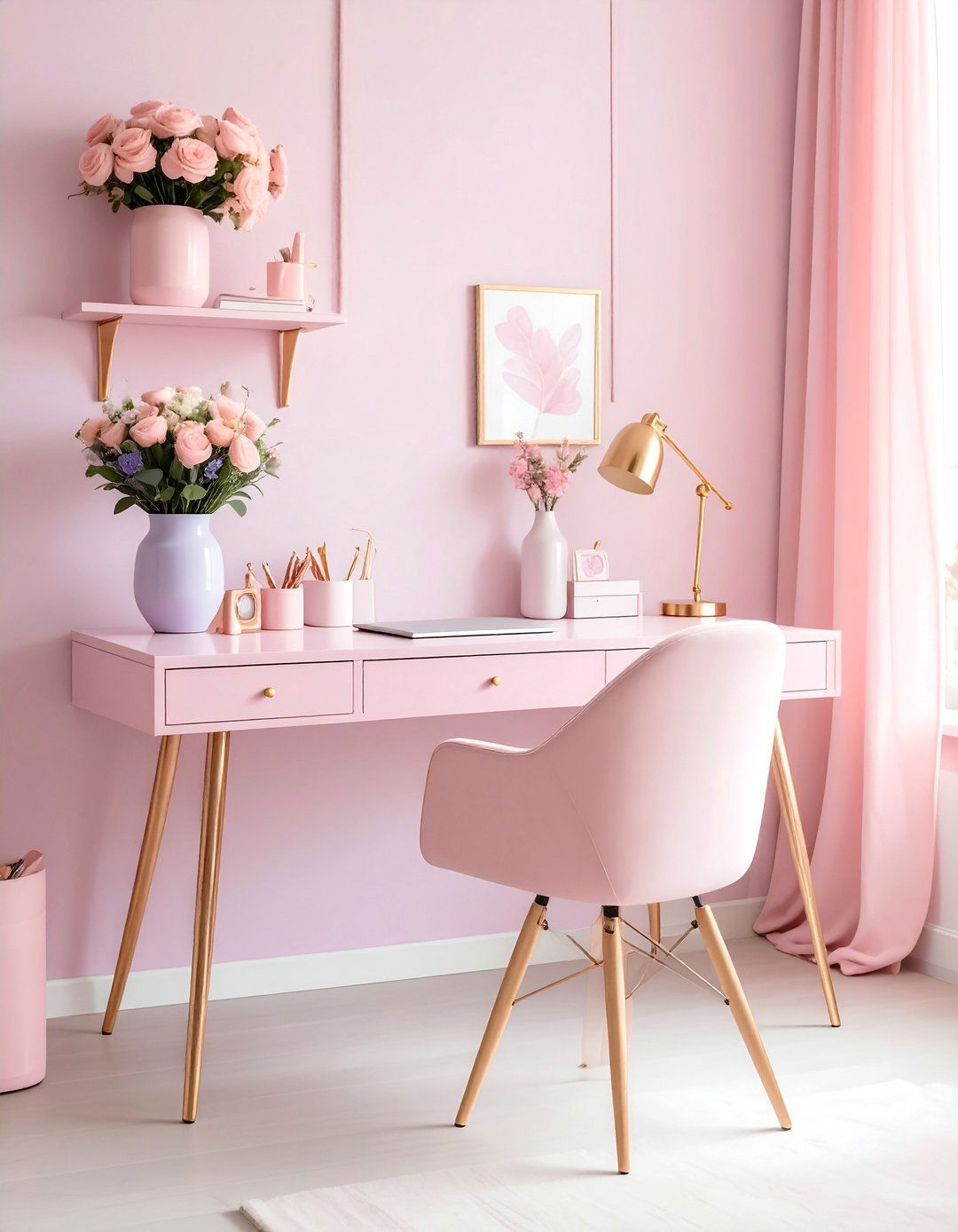 Pastel Color Desk with Soft Feminine Touches - 25 Desk Decor Ideas
