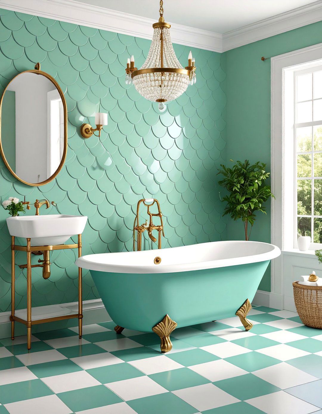 Pastel Green Fish Scale Tile Vintage Charm - 25 Green Tile Bathroom Ideas