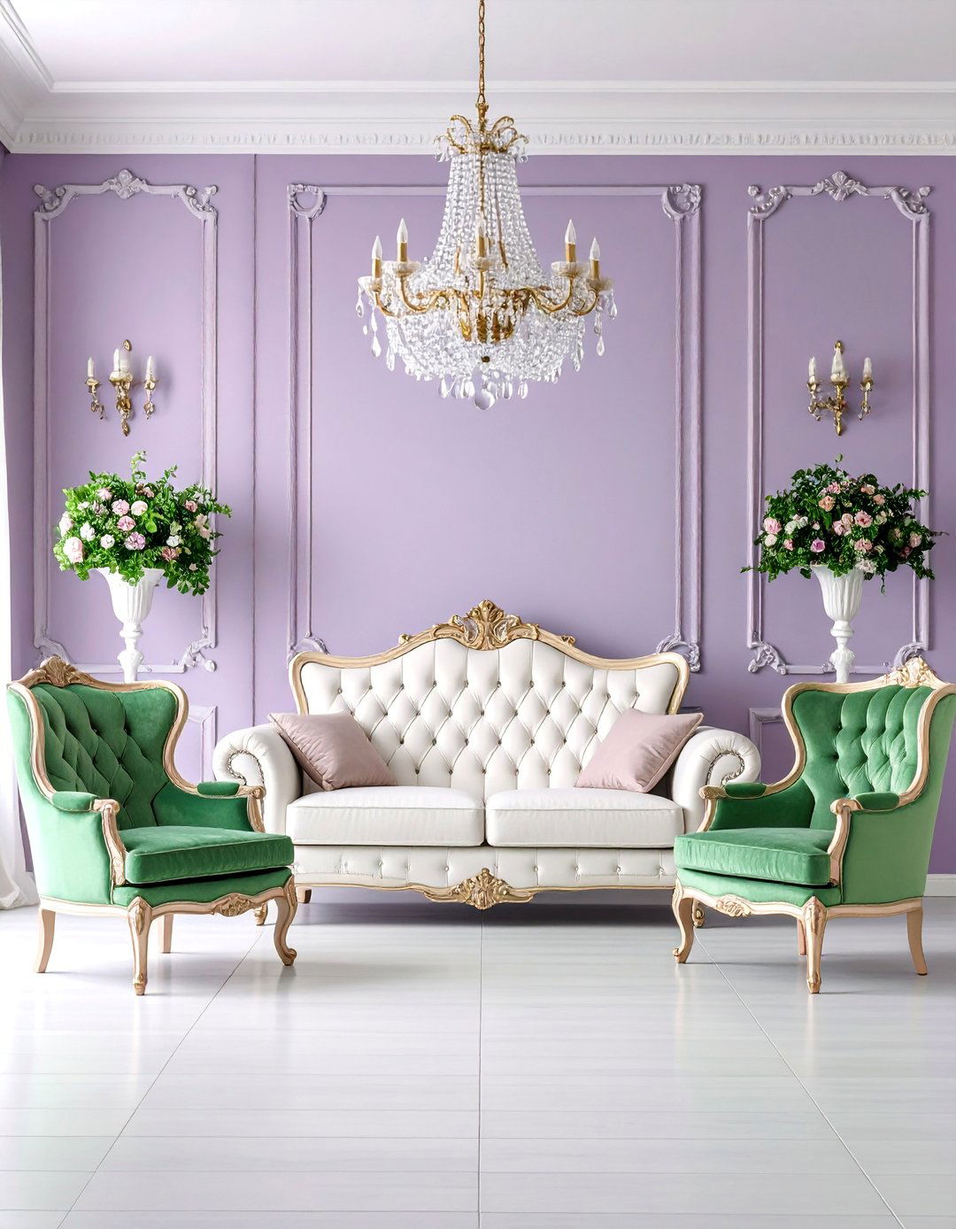 Pastel Paradise Living Room with Crystal Chandelier - 25 Shabby-chic Style Living Room Ideas