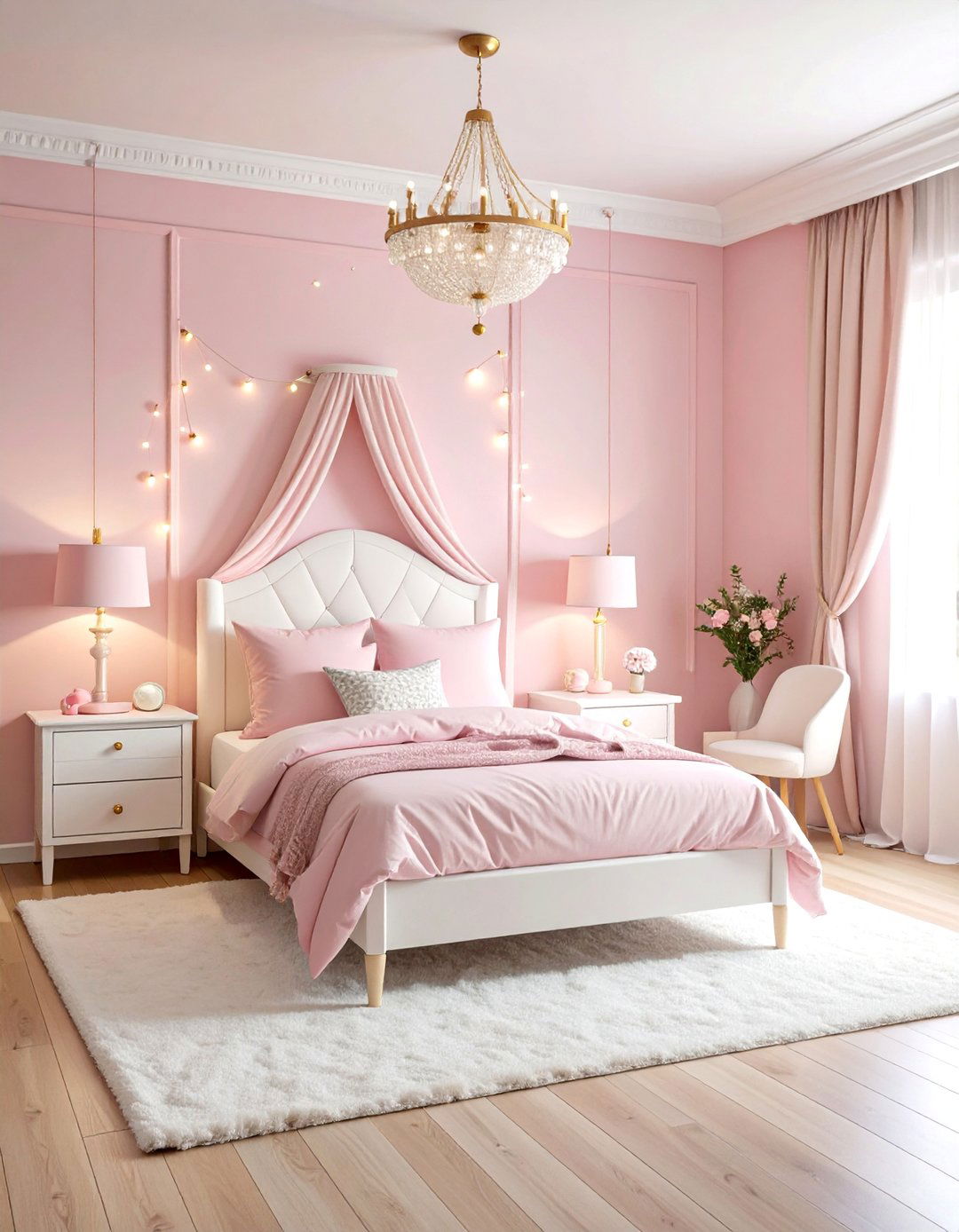 Pastel Pink Girls Bedroom with White Furniture - 25 Colorful Room Ideas