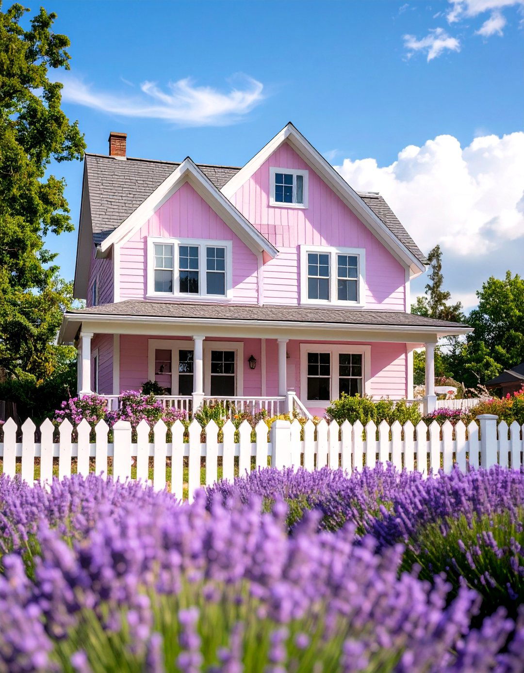Pastel Pink House Exterior with Crisp White Trim - 25 Pink House Exterior Ideas