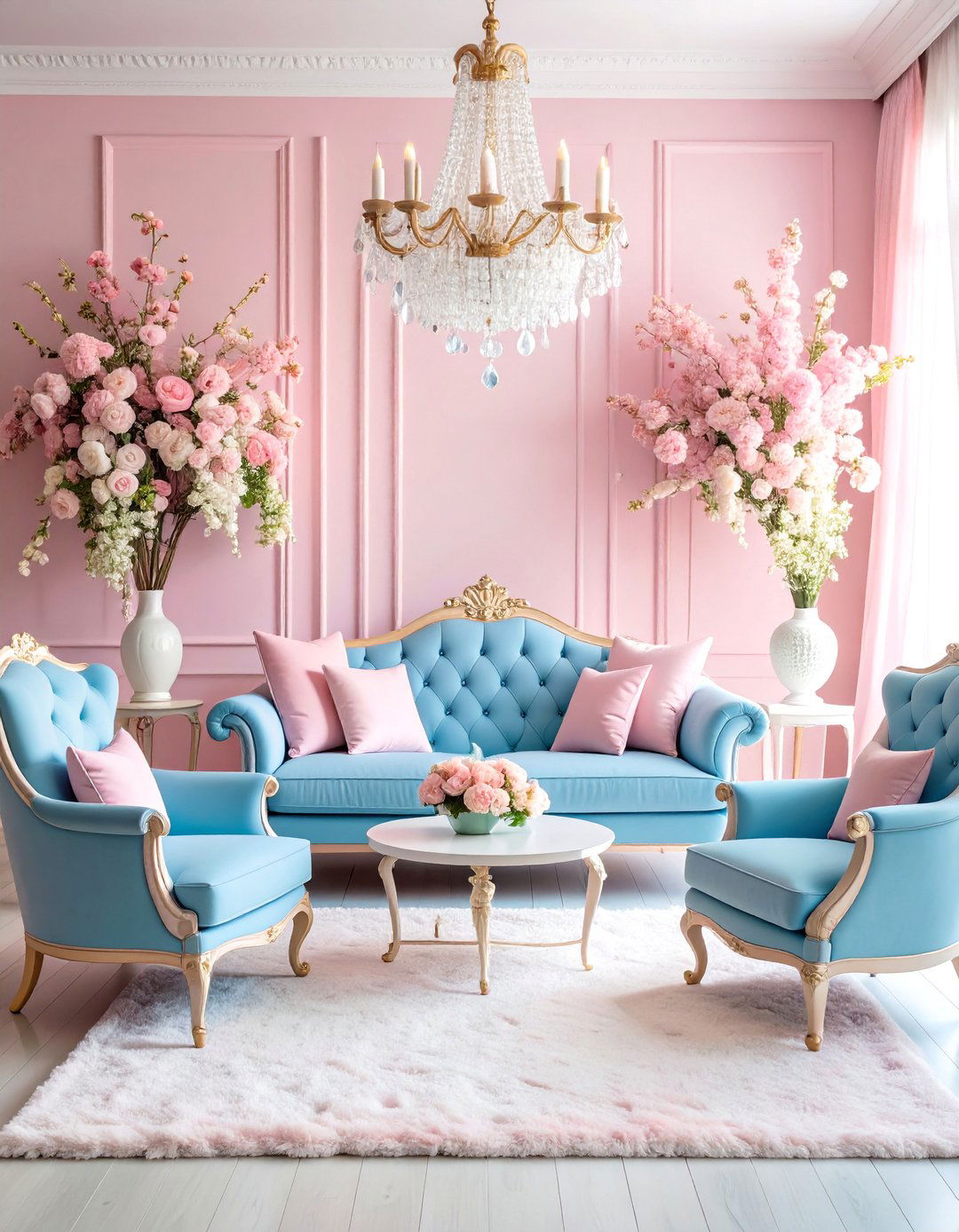 Pastel Pink Ombre with Baby Blue Furniture - 25 Pink and Blue Living Room Ideas