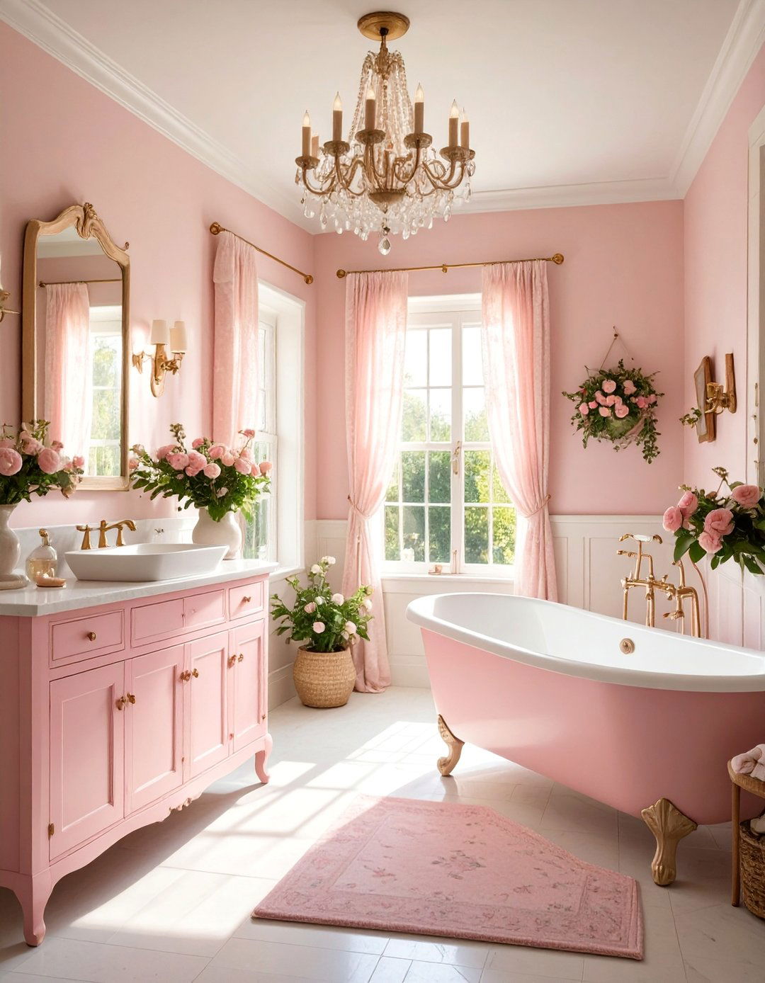 Pastel Pink and Cream Color Scheme - 25 Cottage Bathroom Ideas