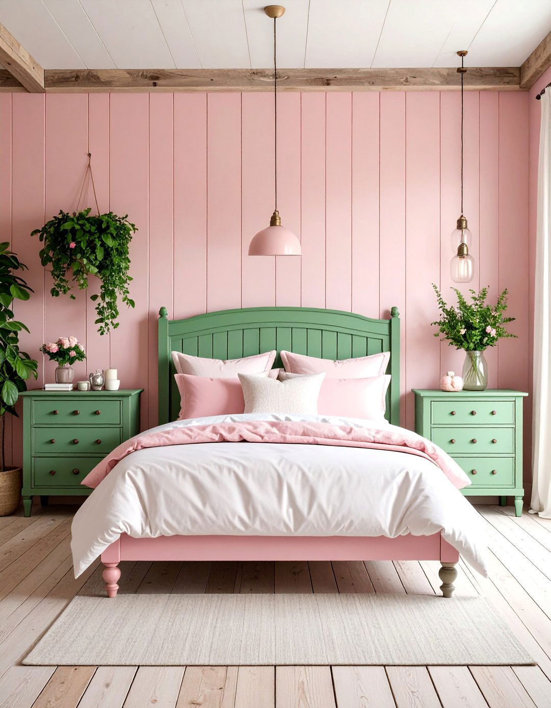 Pastel Pink and Sage Green Farmhouse Bedroom - 25 Shabby Chic Bedroom Ideas