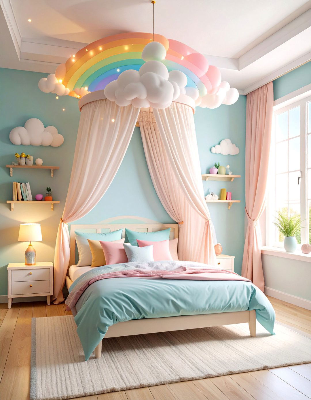 Pastel Rainbow Bedroom with Cloud Ceiling - 25 Teen Girl Bedroom Ideas