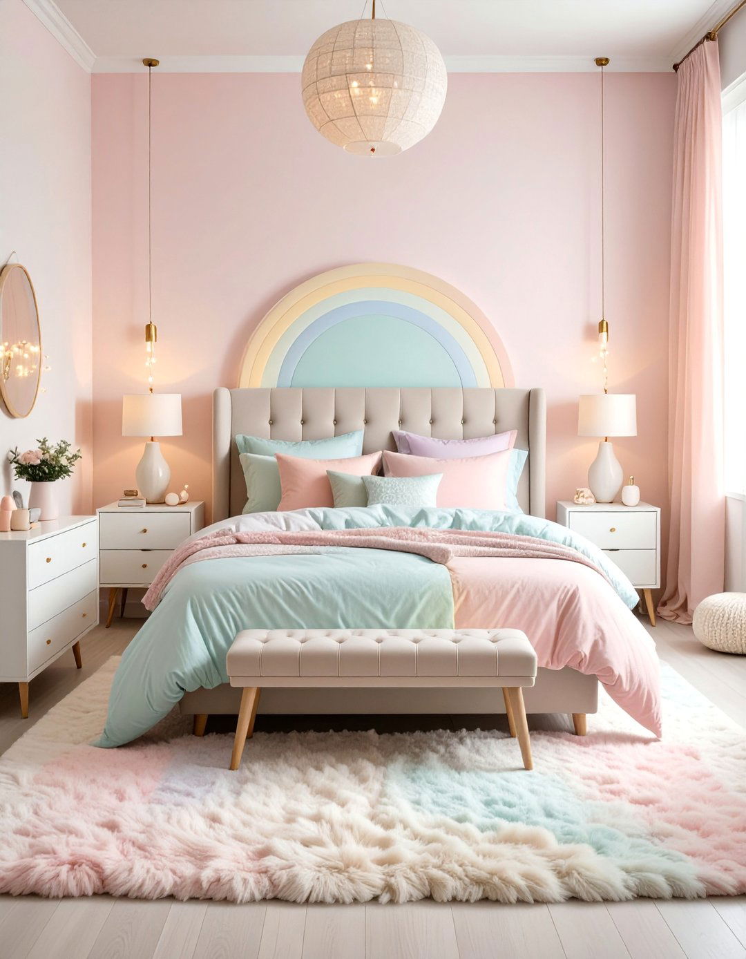 Pastel Rainbow Bedroom with Soft Color Harmony - 25 Colorful Bedroom Ideas