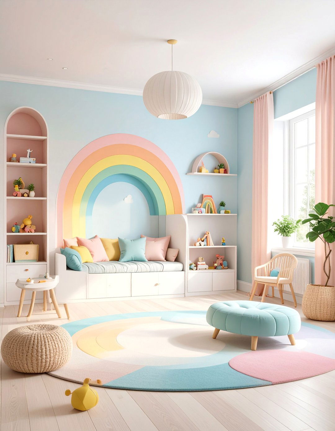 Pastel Rainbow Childrens Playroom with White Furniture - 25 Pastel Room Ideas