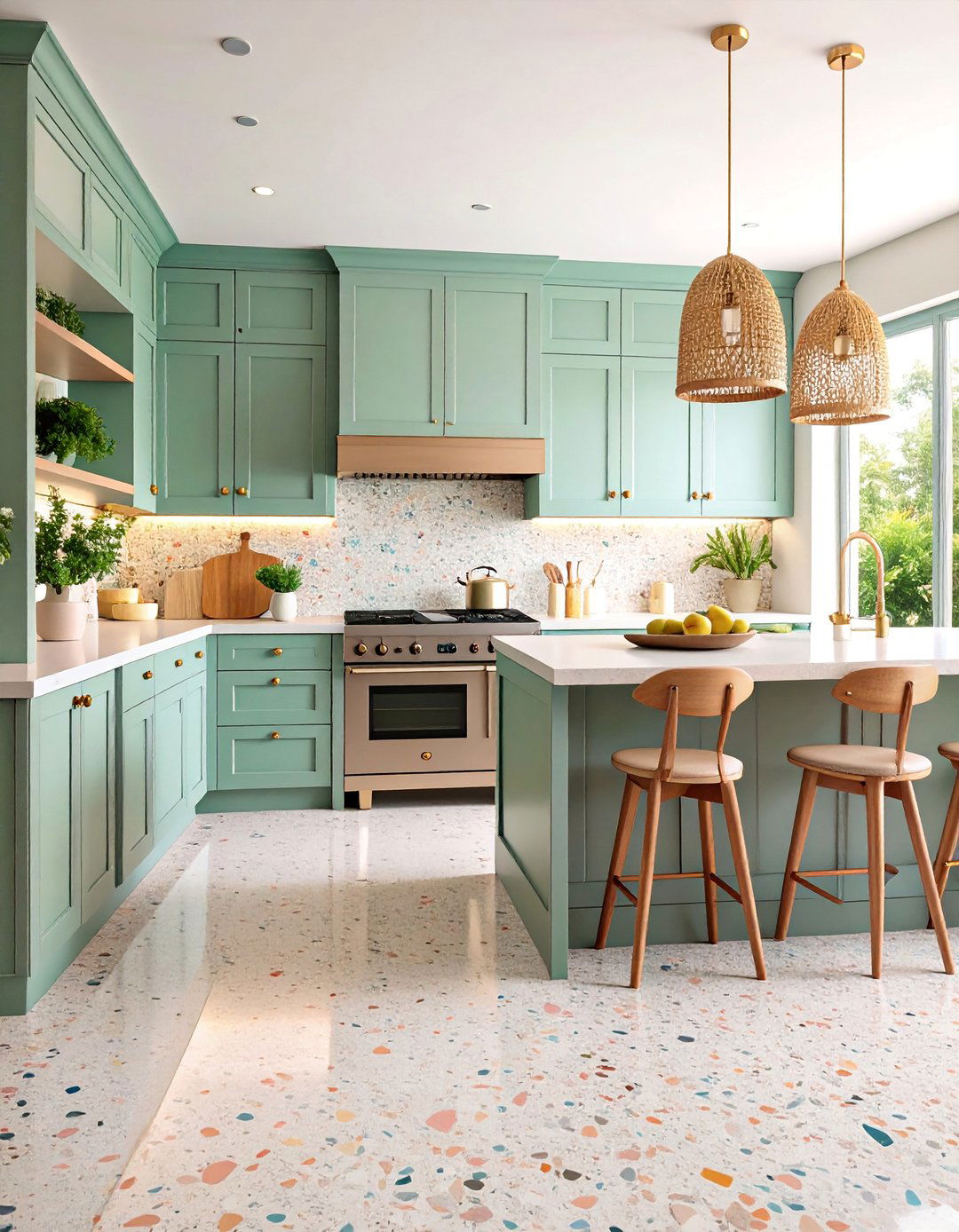 Pastel Speckled Terrazzo Kitchen Floor for Soft Aesthetic - 25 Terrazzo Kitchen Floor Ideas