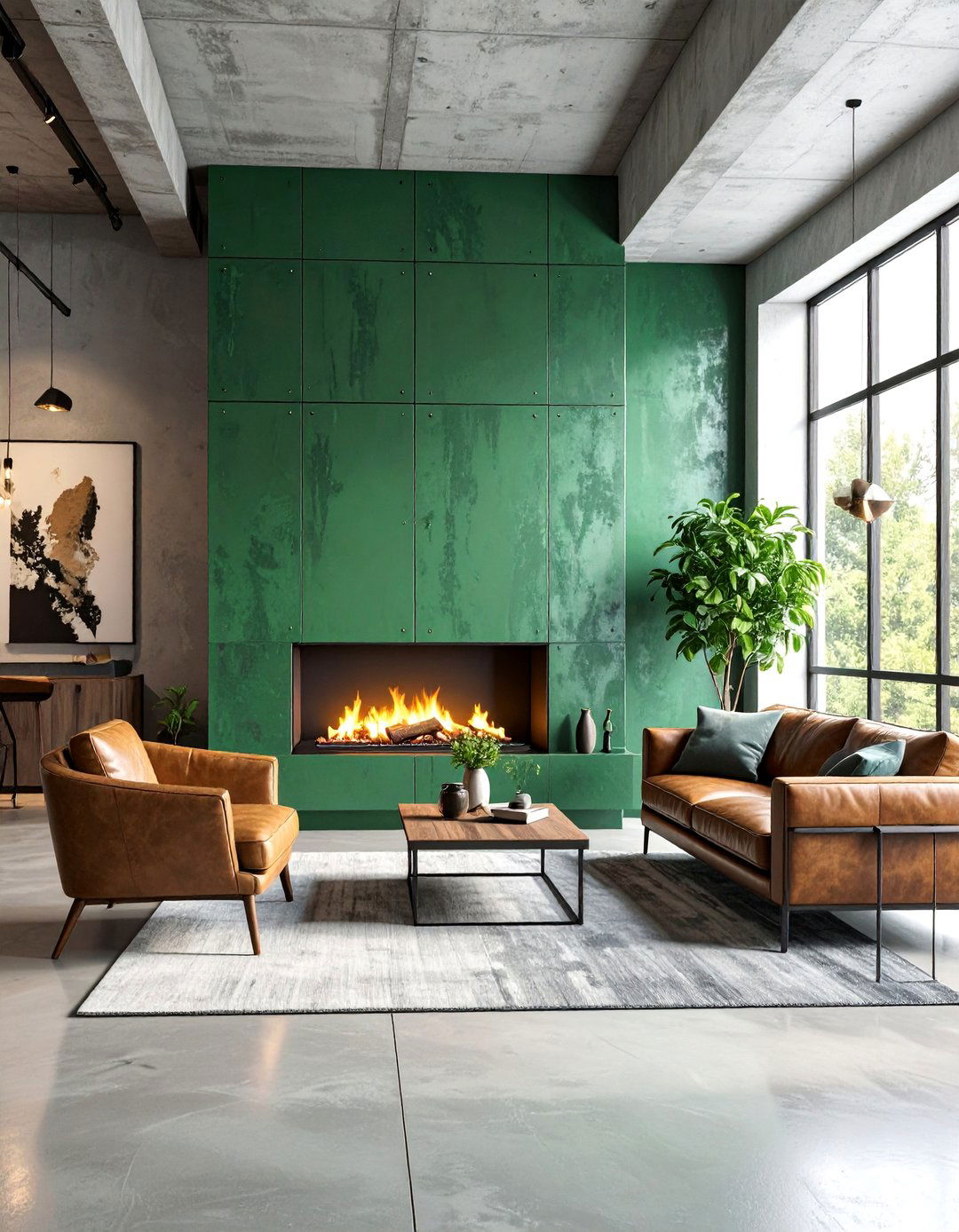 Patina Green Metal Panel Fireplace Cladding - 25 Green Fireplace Ideas