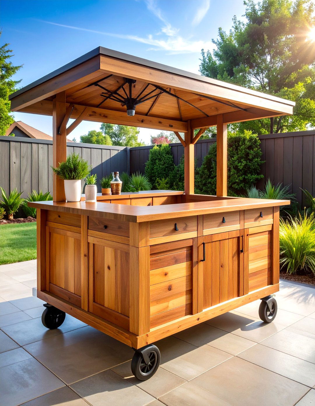 Patio Bar Cart with Weather Resistant Materials - 25 Home Bar Ideas On A Budget