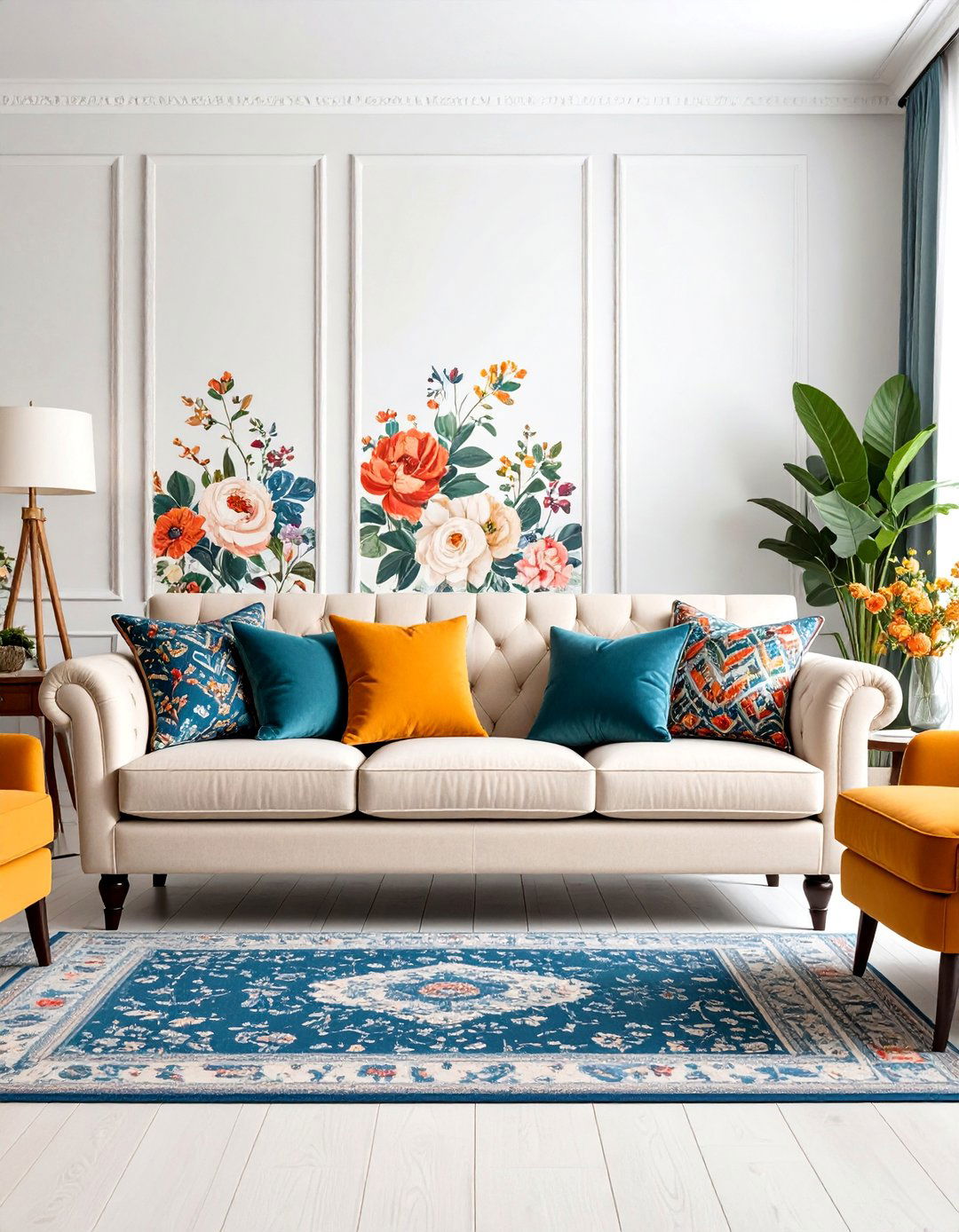 Pattern Play Living Room with Bold Wallpaper - 25 Eclectic Interior Design Ideas