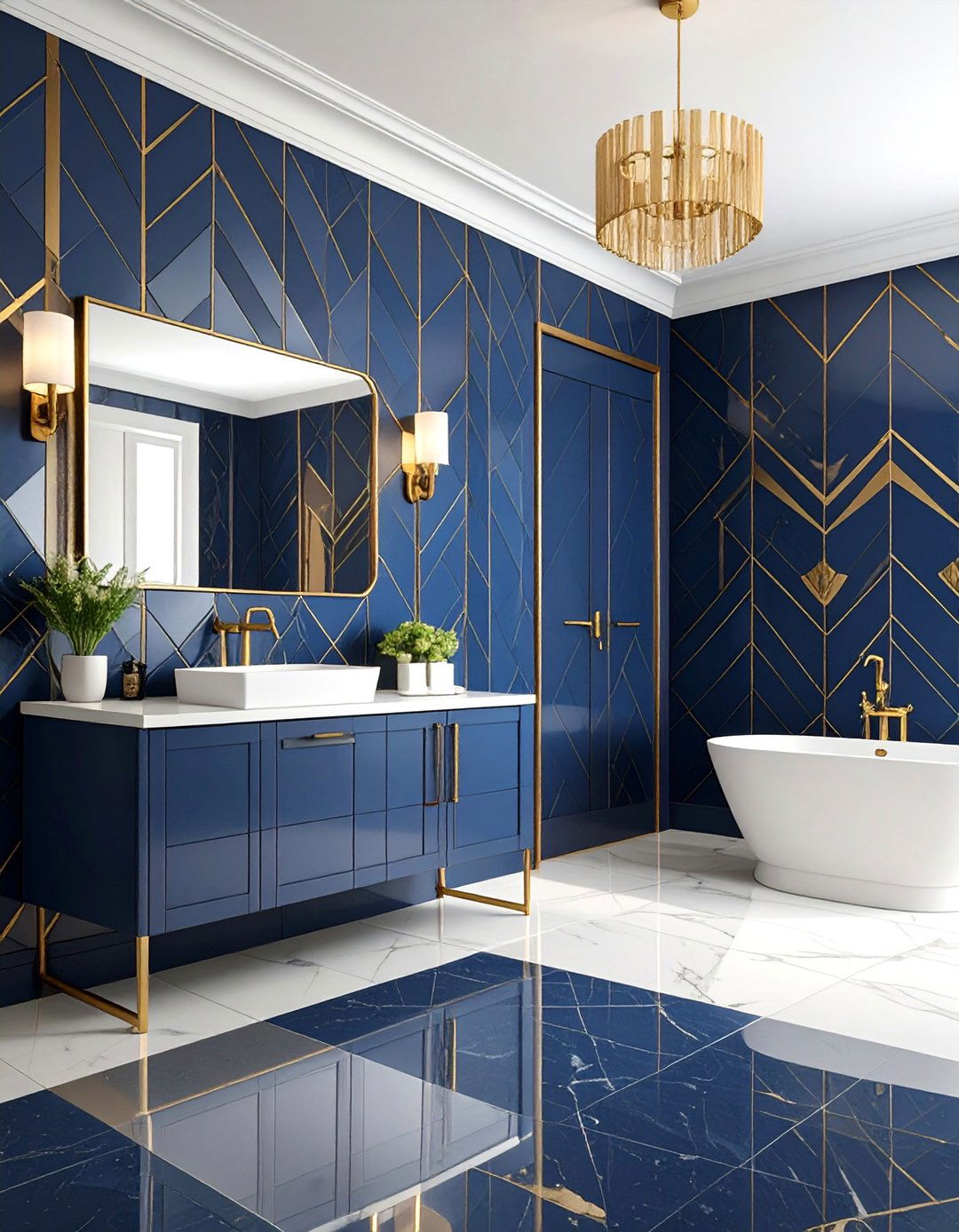 Patterned Wallpaper Art Deco Bathroom - 25 Art Deco Bathroom Ideas