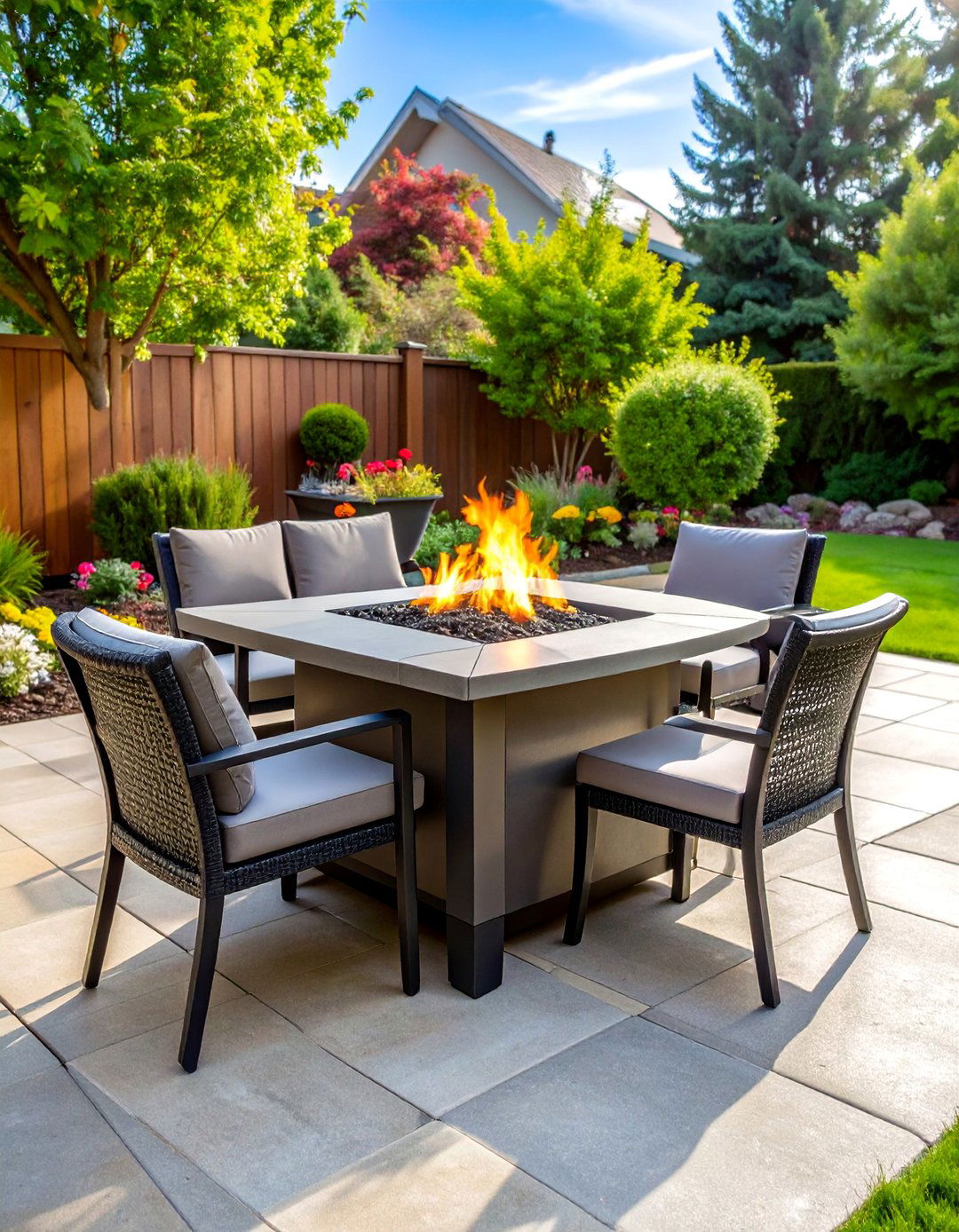 Paver Patio with Convertible Fire Pit Table - 25 Concrete Paver Patio Fire Pit Ideas