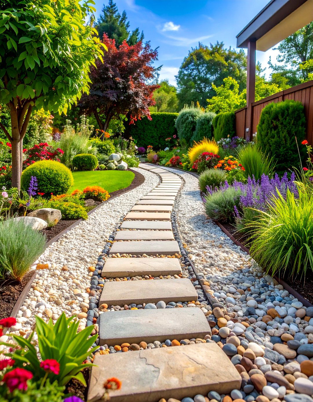 Pea Gravel Border Stone Combination - 25 Stone Walkway Ideas