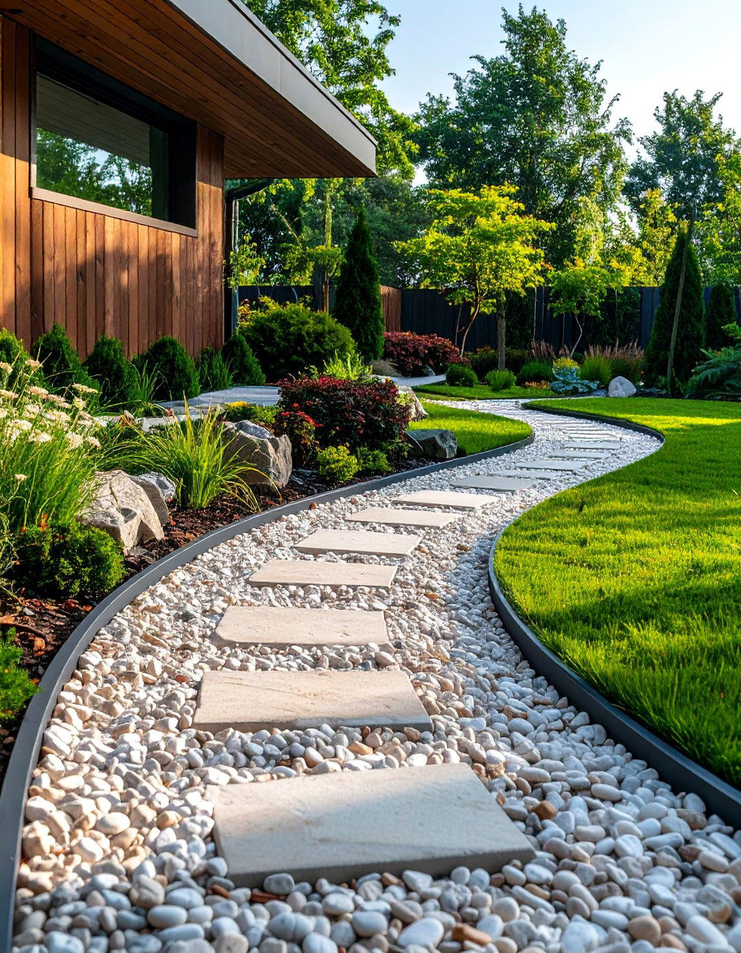 Pea Gravel Modern Minimalist Garden Border - 25 Stone Garden Edging Ideas