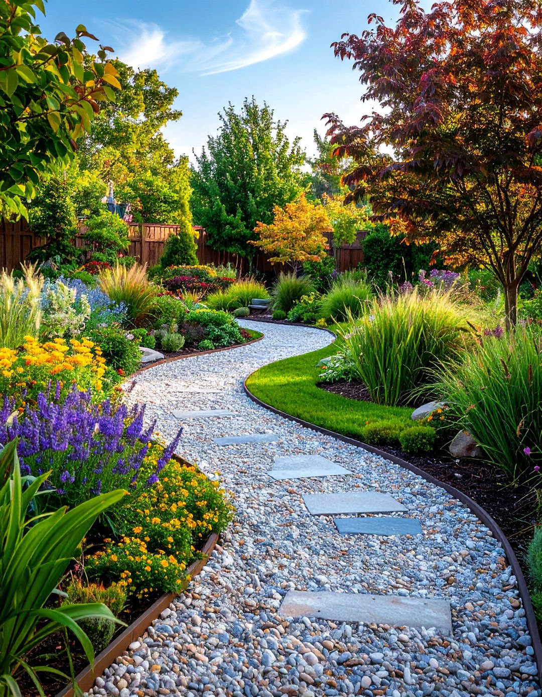 Pea Gravel Walkway with Native Plant Rain Gardens - 25 Pea Gravel Walkway Ideas