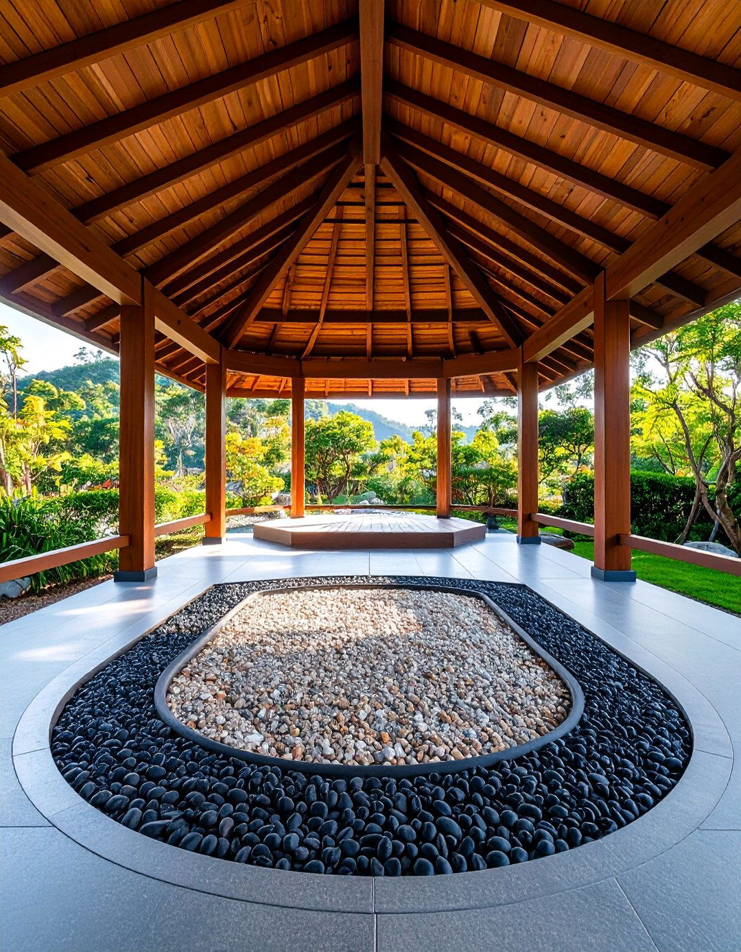 Pea Gravel with Decorative Borders - 25 Gazebo Floor Ideas