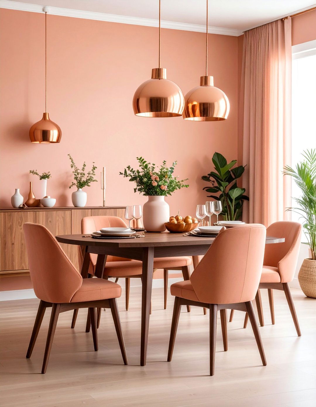 Peach Dining Room with Copper Fixtures - 25 Pastel Colour Ideas for Your Home