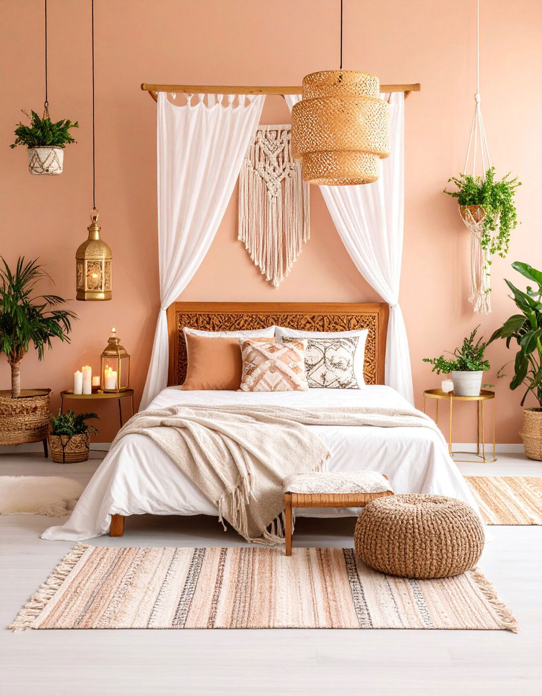 Peach Sunset Moroccan Inspired Bedroom - 25 Pink Boho Bedroom Ideas