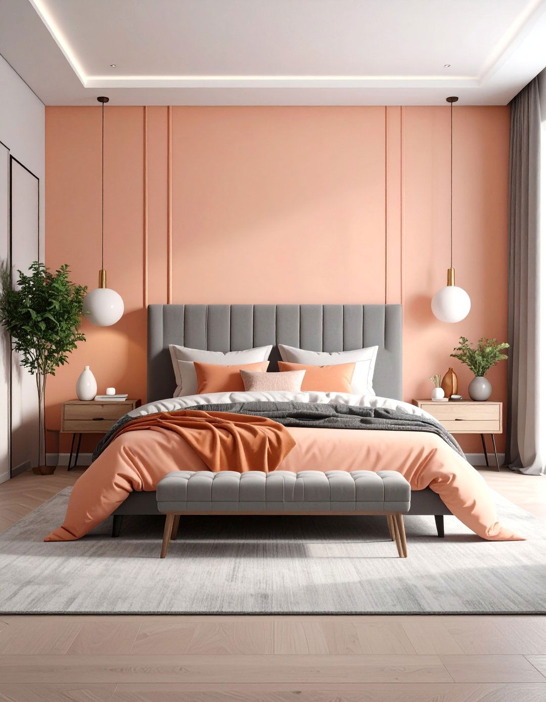 Peach and Gray Contemporary Bedroom Retreat - 25 Peach Bedroom Ideas