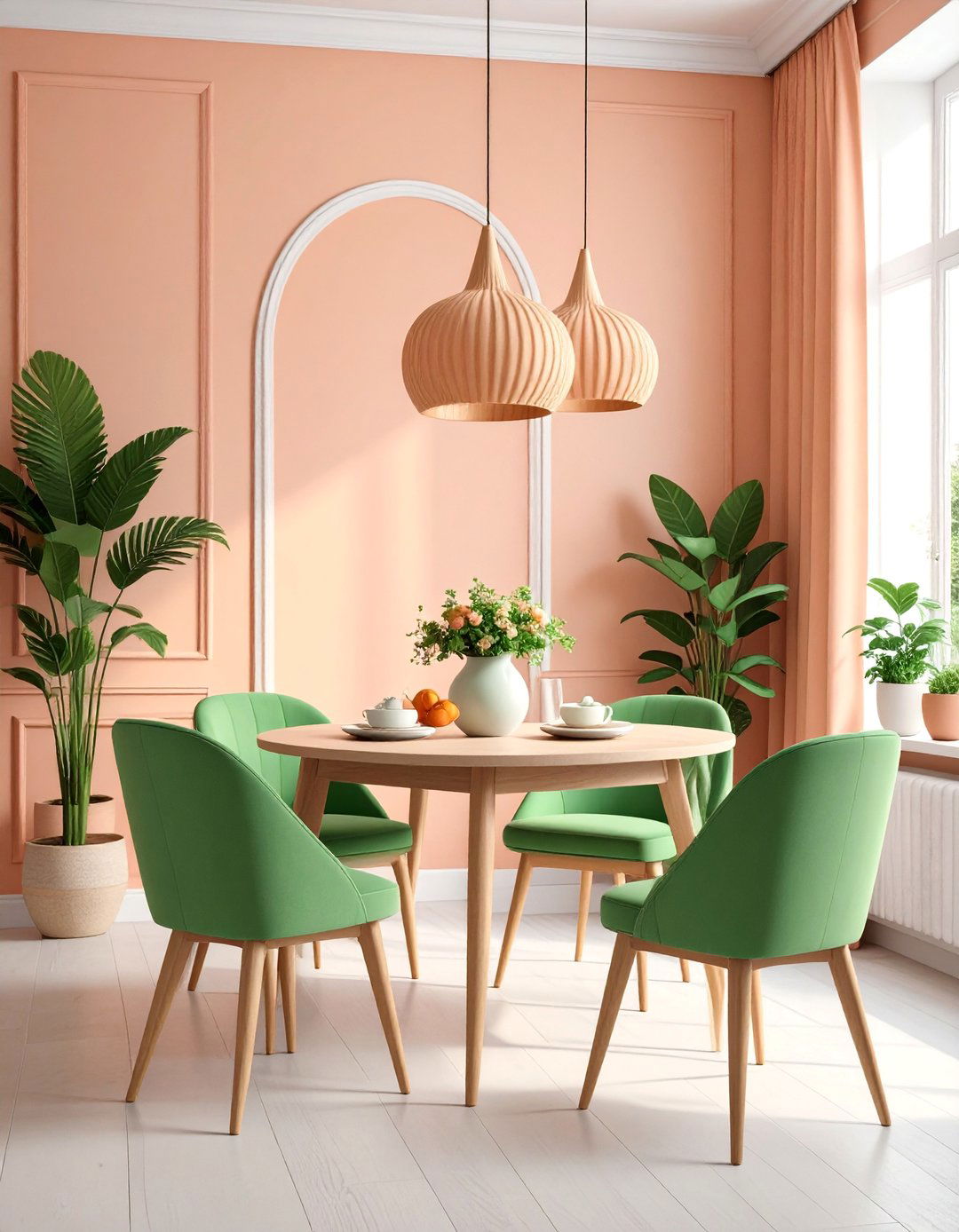 Peach and Green Breakfast Nook - 25 Warm Color Palettes for Every Room in the House
