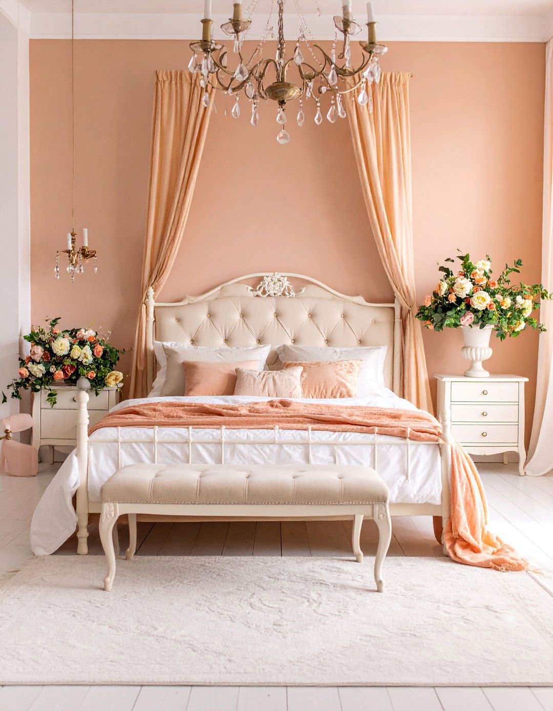 Peach and Mint Bedroom with Vintage Romance - 25 Colorful Boho Bedroom Ideas