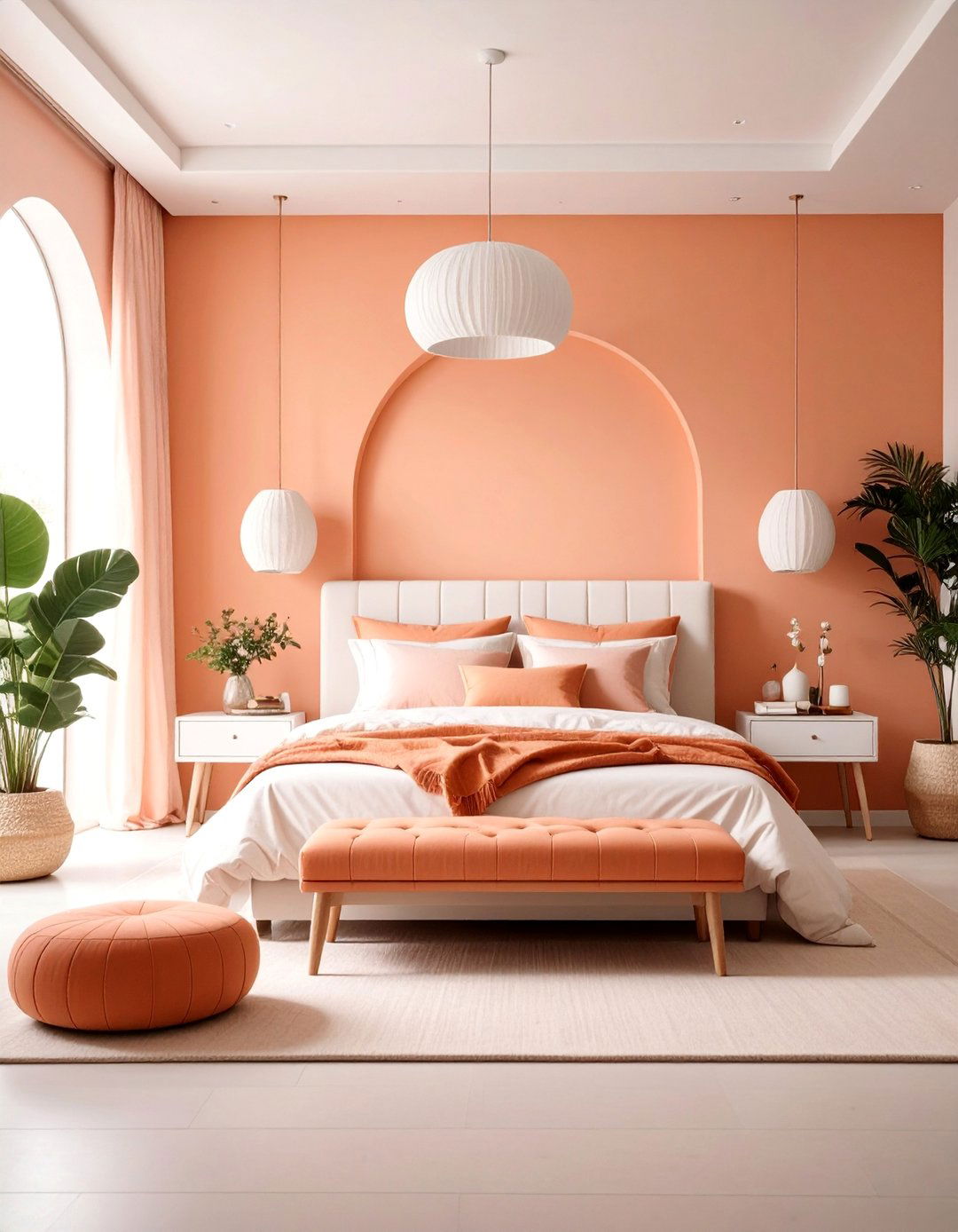 Peach and White Minimalist Bedroom Sanctuary - 25 Peach Bedroom Ideas