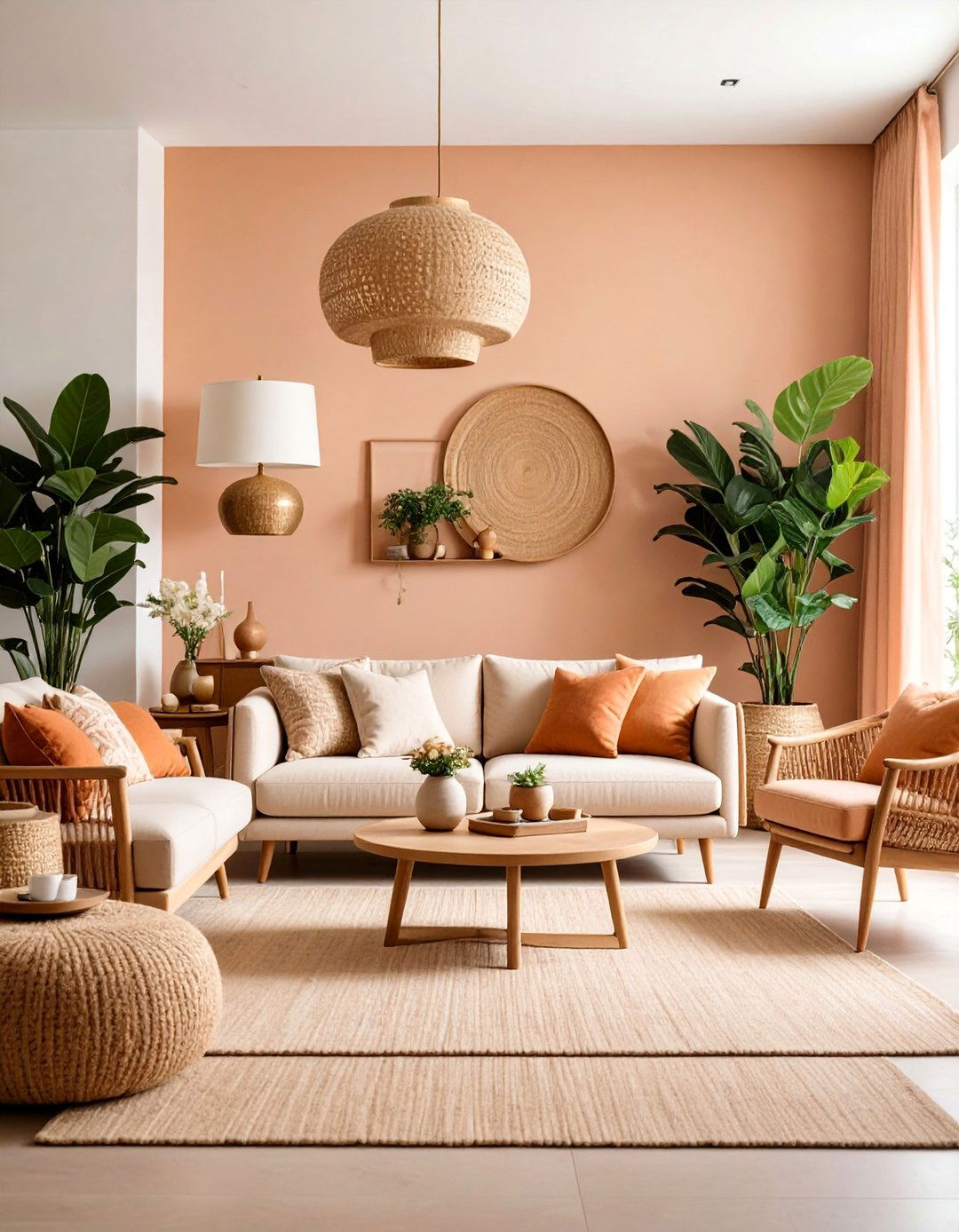 Peachy Keen with Natural Wood - 25 Living Room Paint Colors