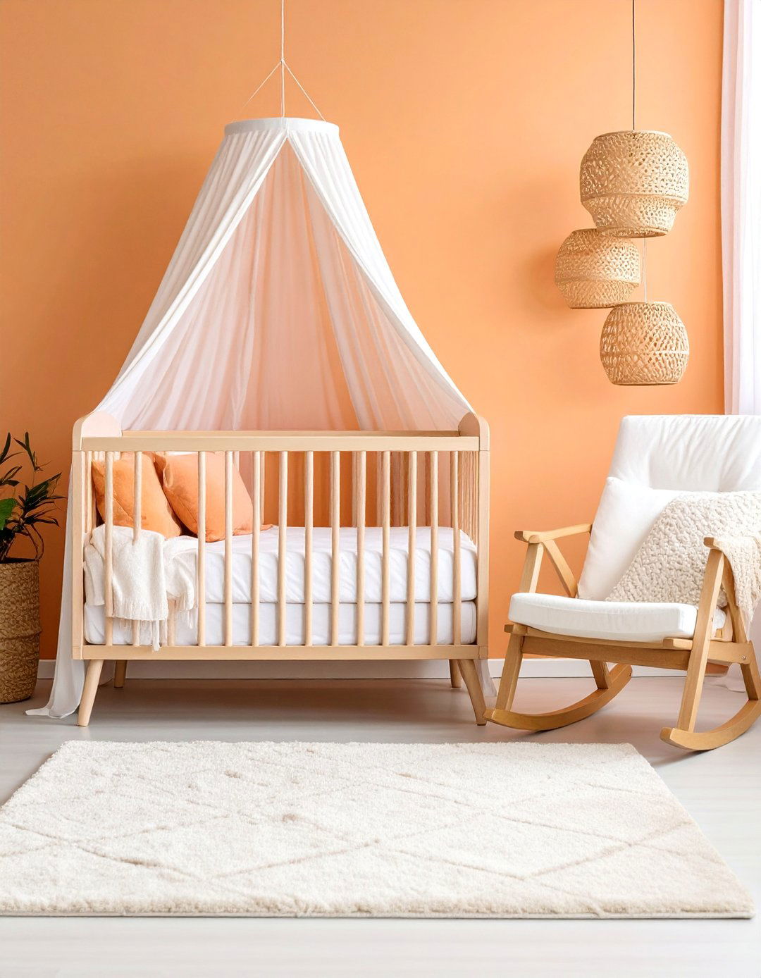 Peachy Orange Nursery with Natural Elements - 25 Orange Bedroom Ideas