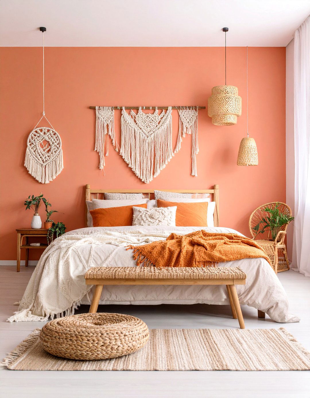 Peachy Pink Limewash Bedroom with Boho Chic Style - 25 Limewash Bedroom Ideas
