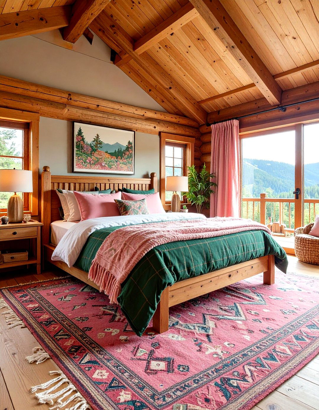 Peachy Pink and Forest Green Cabin Bedroom - 25 Pink and Green Bedroom Ideas