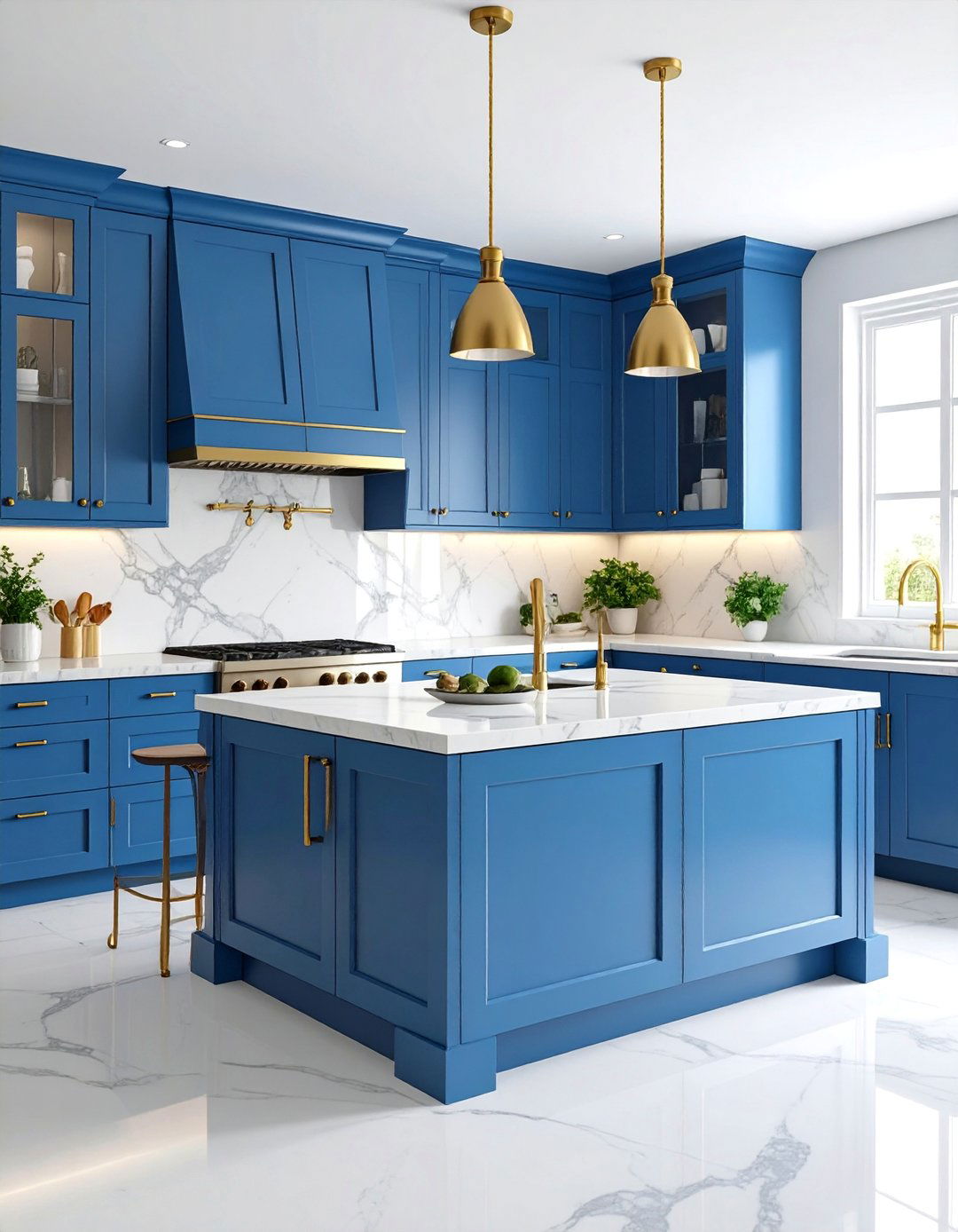 Peacock Blue Kitchen with Antique Brass Fixtures - 25 Colorful Kitchen Ideas