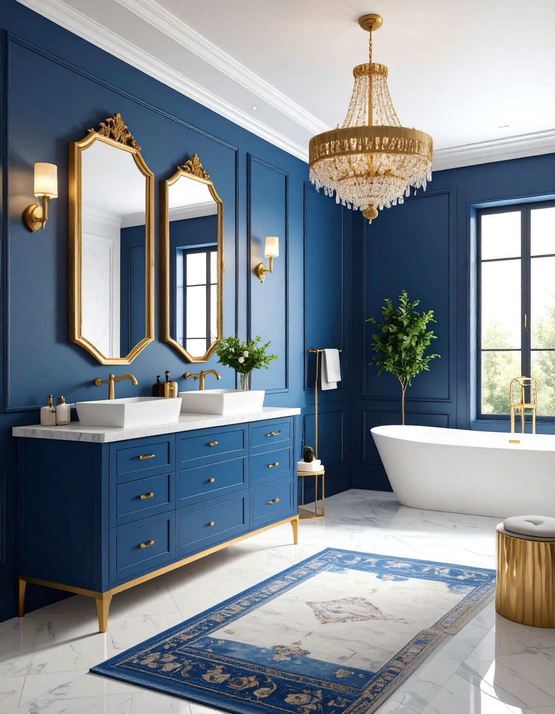Peacock Blue Powder Room with Metallic Accents - 25 Colorful Room Ideas